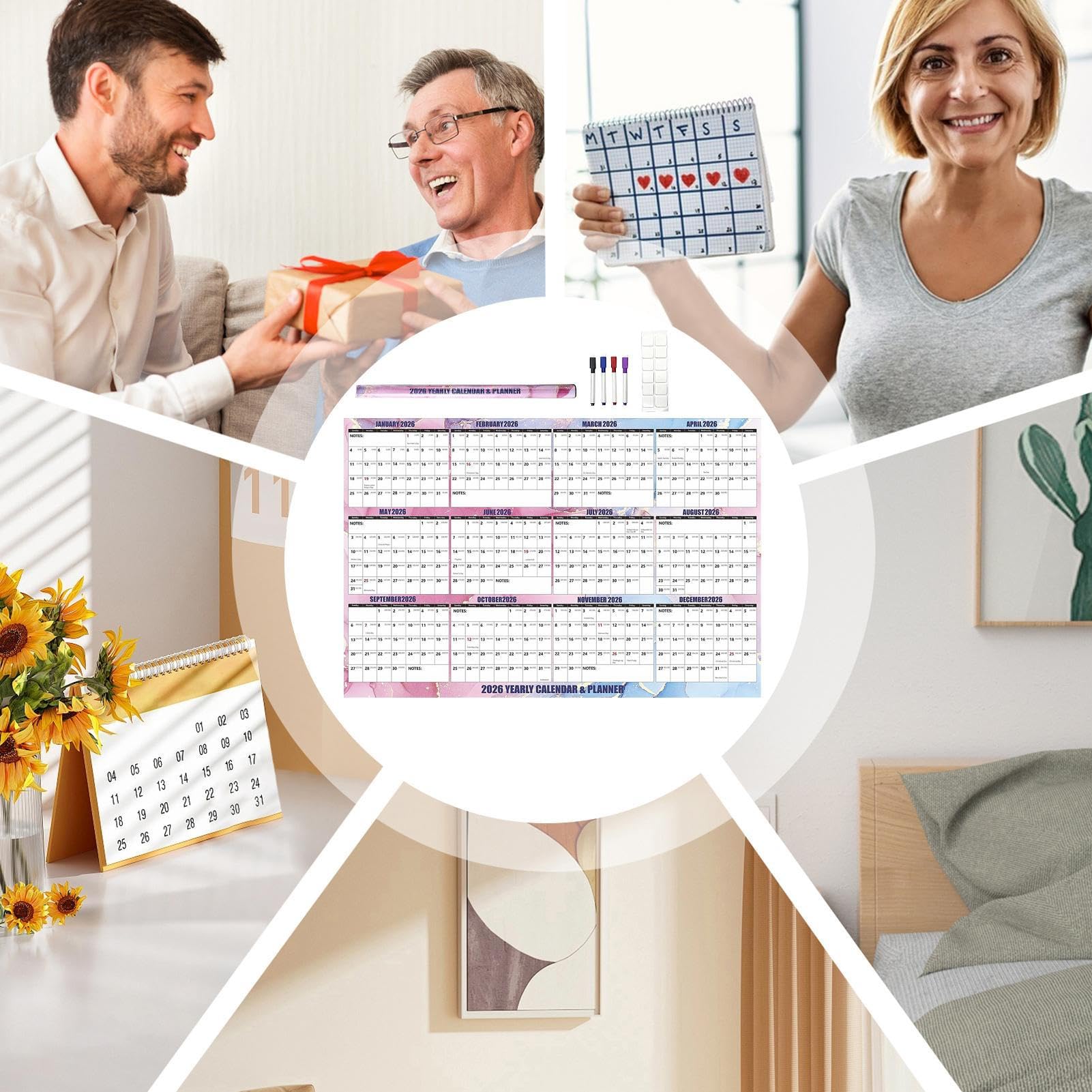 Calendario 2026 Scrittura Liscia Cancellabile a Secco | Poster Calendario Da Parete Decorazione Casa per Promemoria Pianificazione Programma Scuola Ufficio Soggiorno Camera da