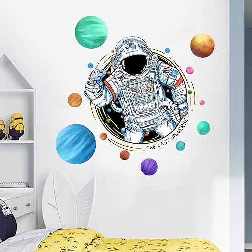Calcomanías de pared de astronauta en el agujero negro, calcomanías de pared grandes para guardería, preescolar, para niños, bebés, niños, niños,