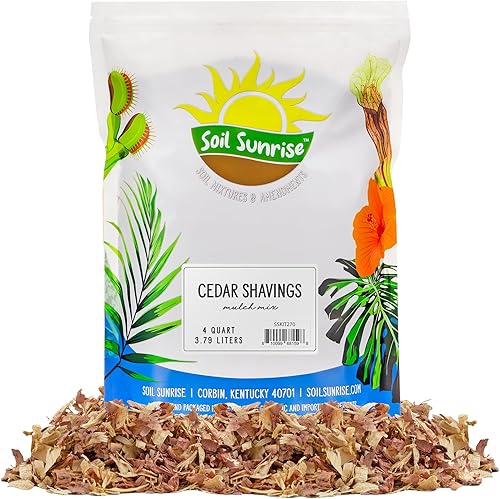 Mantilloropa de cama de virutas de cedro natural (4 cuartos de galón), mantillo de jardín y ropa de cama para mascotas de animales pequeños