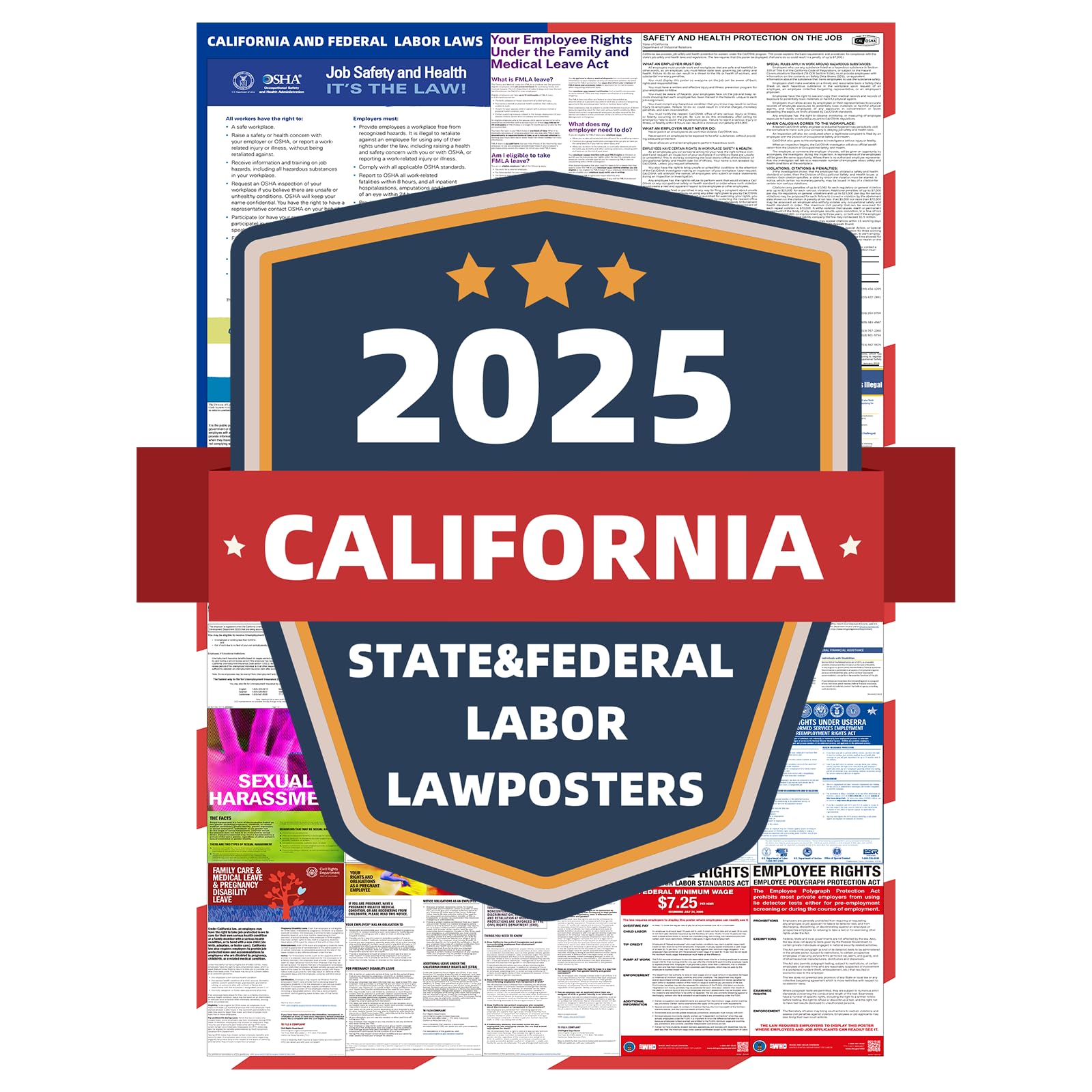 2026 California State and Federal Labor Laws Poster - English Version - OSHA Workplace Compliant - UV Waterproof Laminated 24