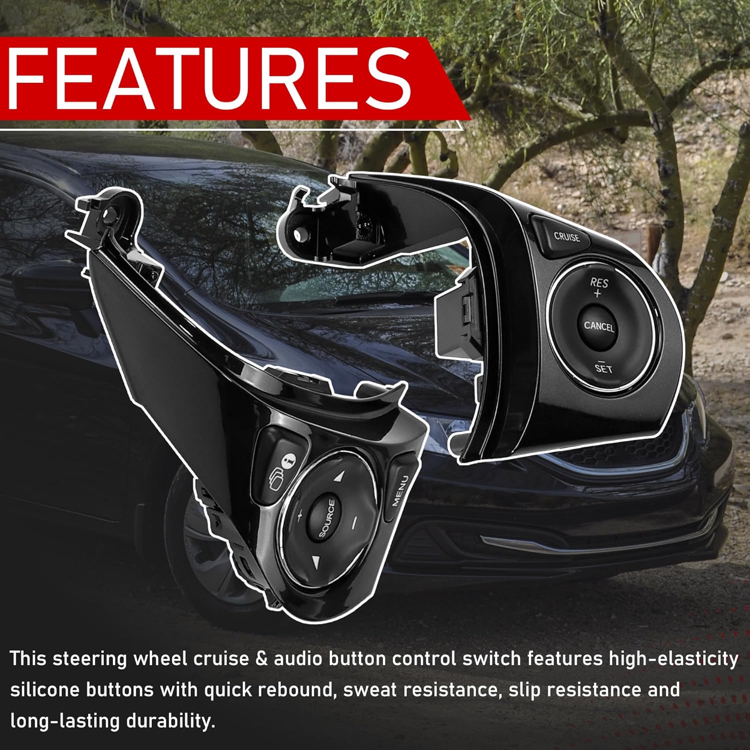 Pair Steering Wheel Cruise & Audio Button Control Switch Compatible with 2012 2013 2014 2015 Honda Civic 1.8L Replaces 35880-TR6-A01 35880-TR0-A02 35880-TR6-A02