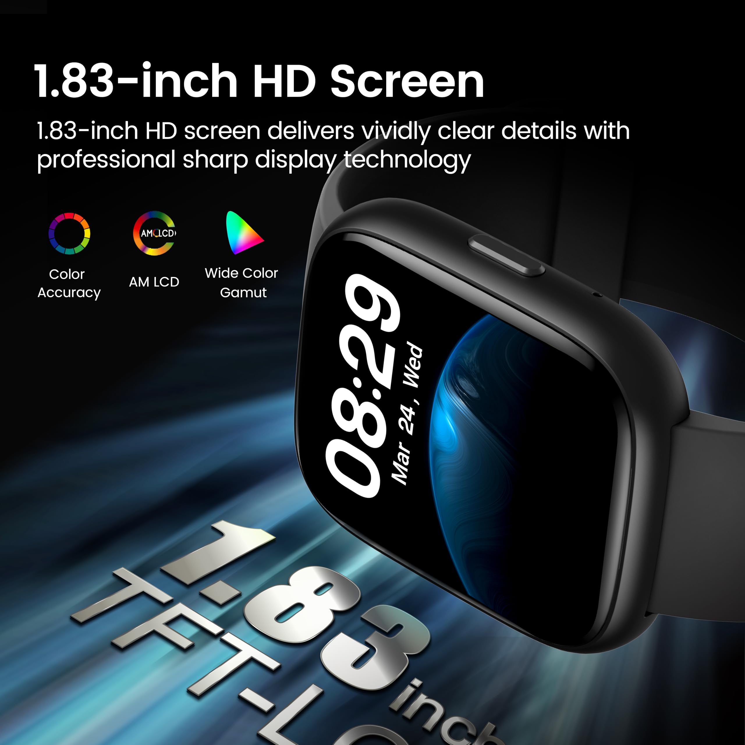 Smartwatch Herren Damen, 1.83" Smart Watch mit Bluetooth Anrufen/Alexa, 100+Sportmodi Fitnessuhr mit Herzfrequenz/Schlafmonitor/Schrittzähler, IP68 Wasserdicht Fitness Tracker Sportuhr für Android iOS
