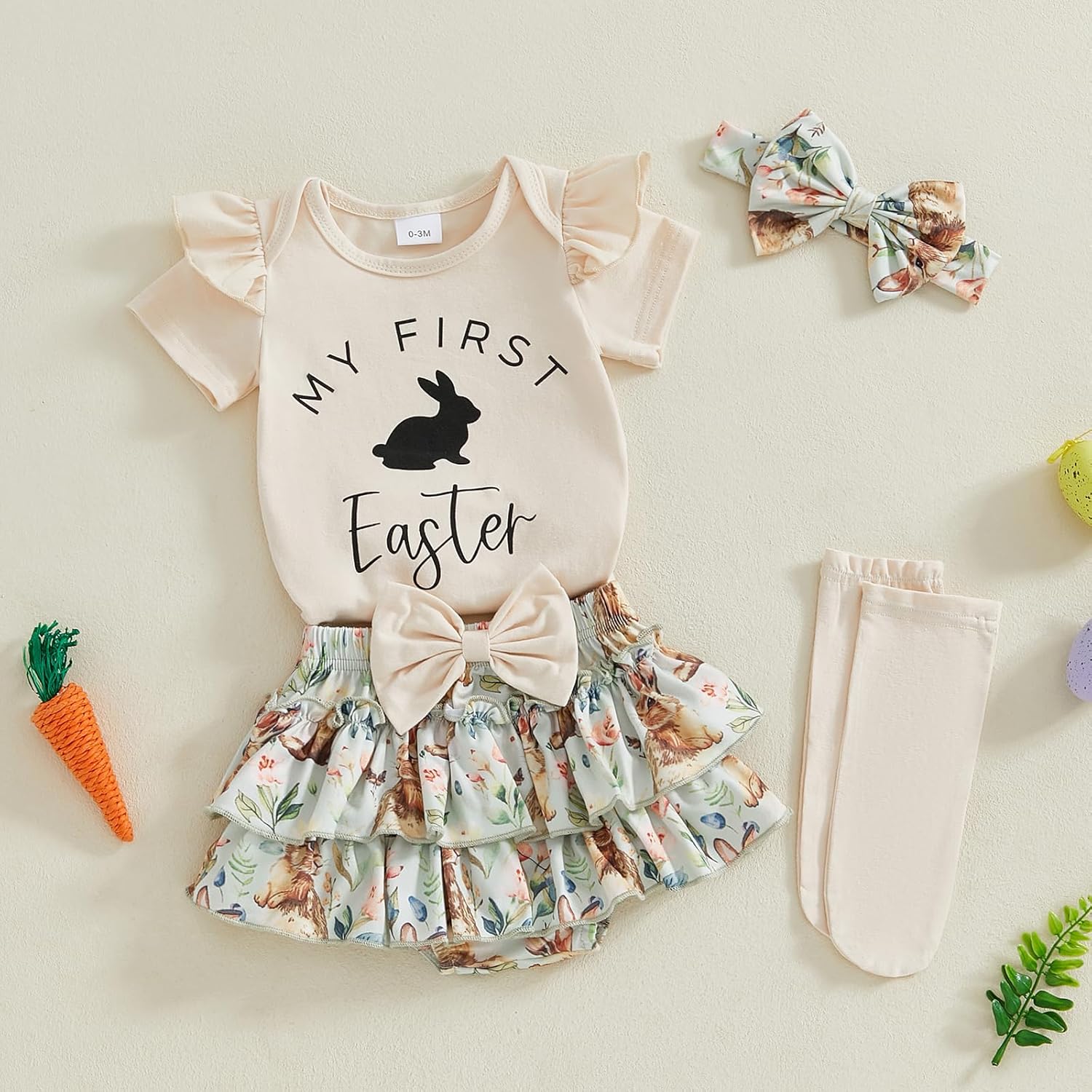 Kuriozud My First Thanksgiving Outfit Baby Girl Turkey Romper Bodysuit+Ruffle Tutu Shorts Bloomer 1st Thanksgiving Clothes - Image 3