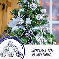 Vista 5 de Cindeer 6 bolas de porcelana china azul y blanca de 2.4 pulgadas, adorno de porcelana a granel de cerámica para Año Nuevo, decoración para fiesta