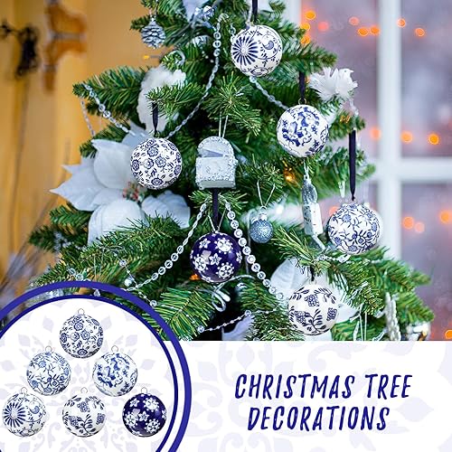 Miniatura 5 de Cindeer 6 bolas de porcelana china azul y blanca de 2.4 pulgadas, adorno de porcelana a granel de cerámica para Año Nuevo, decoración para fiesta