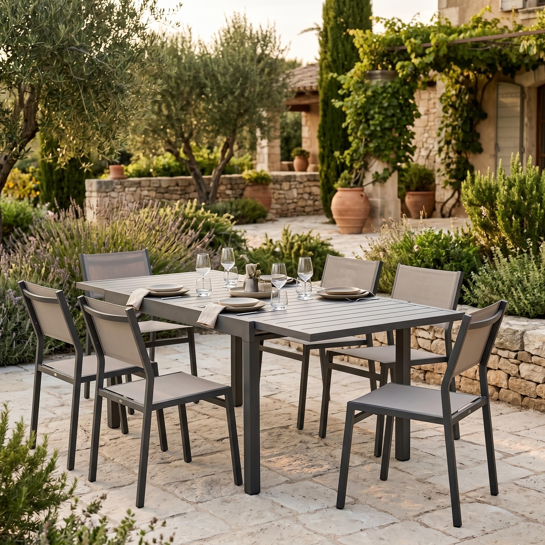 Decor Space Tavolo allungabile Petra in alluminio Antracite 83-166 x 80 cm per giardino e veranda (Tavolo)