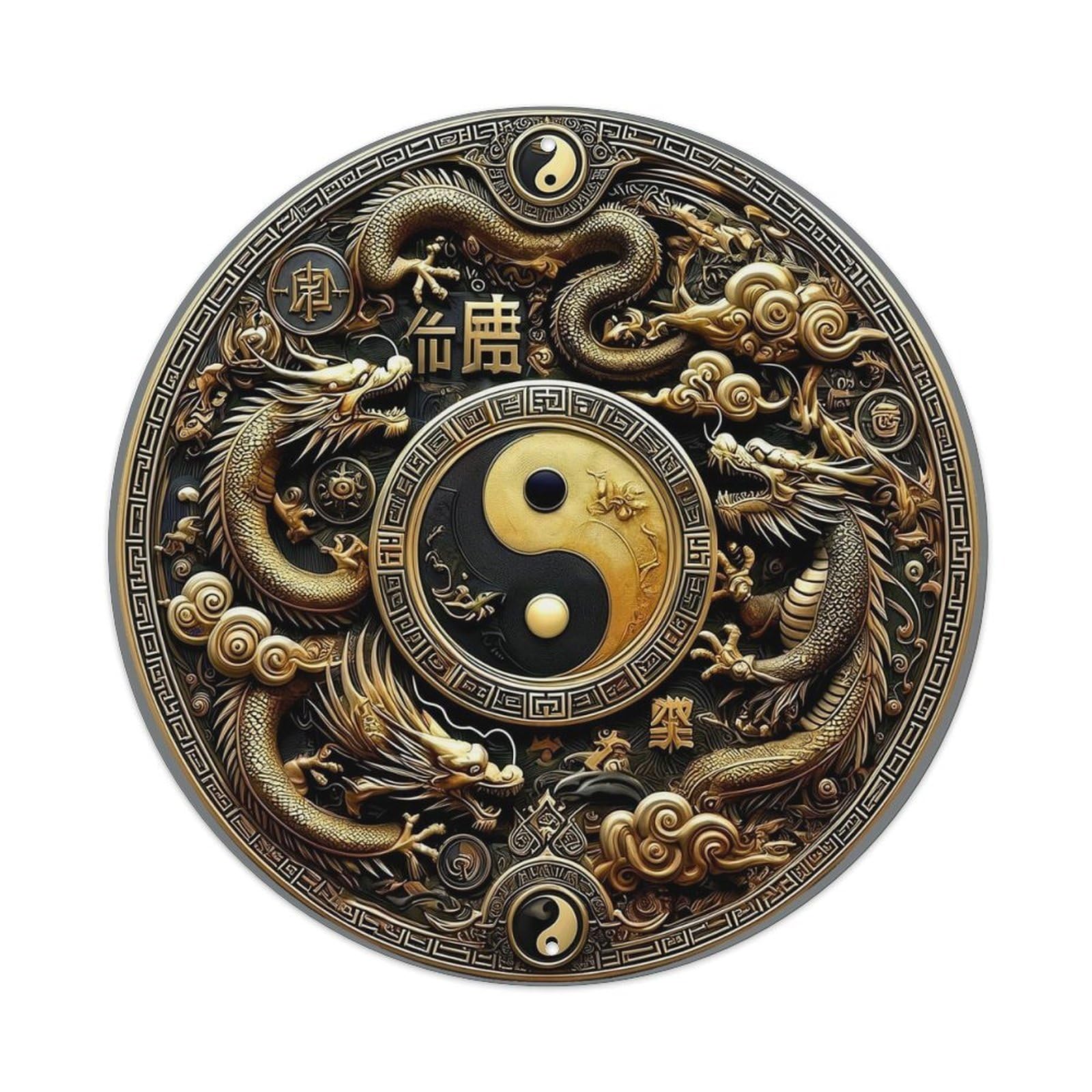 Golden Dragon Yin Yang Symbol Round Tin Sign Vintage Metal Sign Home Bar Garden Indoor & Outdoor Wall Decor Retro Metal Poster 8x8 Inch