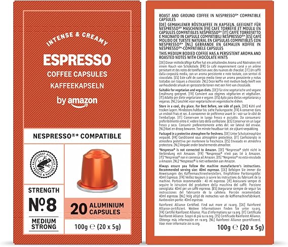 by Amazon Variety Pack, Aluminium Coffee Pods Compatible with Nespresso, medium roast, 100 Count (5 Packs of 20) - Rainforest Alliance Certified