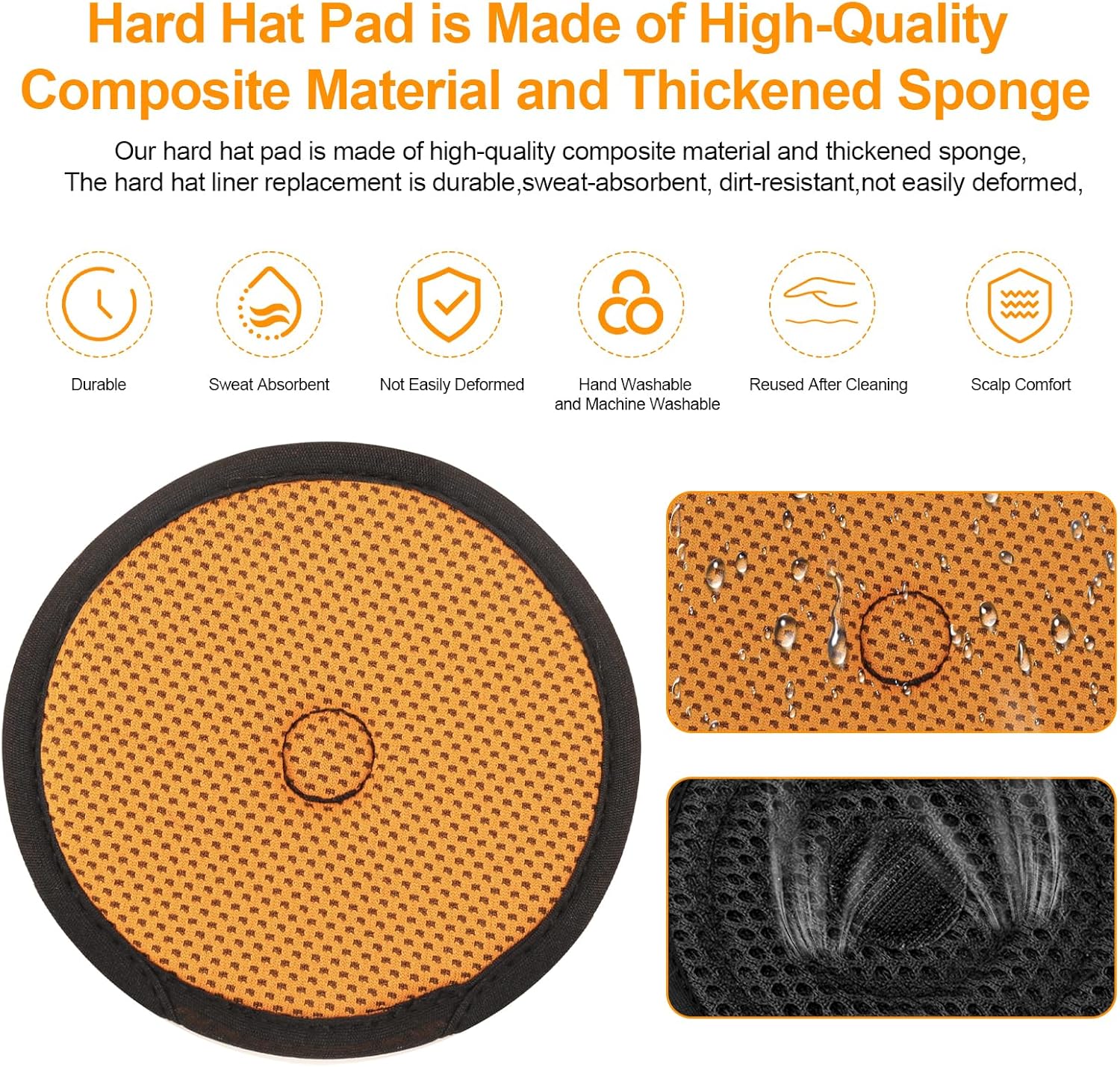 Hard Hat Top Pad Liner Replacement, Hard Hat Padding fit for Most Construction and Work Helmets, Cooling Inserts Reusable Washable Top Pad Suspension Cushion Replacement Accessorie - Orange 8 Pack