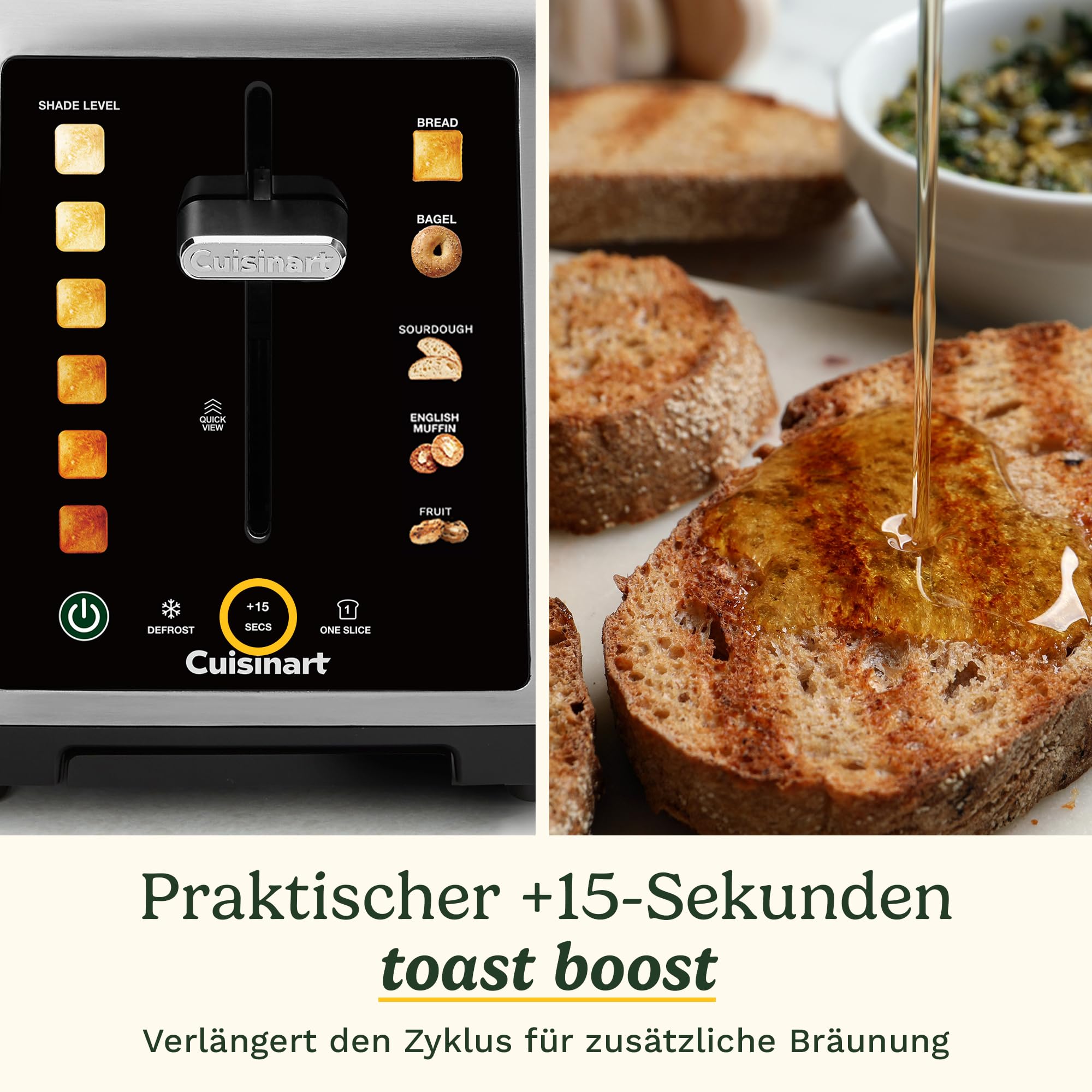 Cuisinart SimpliTouch XL Farb-Touchscreen 2-Scheiben-Toaster | Extra-große Schlitze | Farb-Touchscreen-Display | High-Lift QuickView™ | Brot-, Bagel-, Sauerteig-, Muffin- & Früchtebrot-