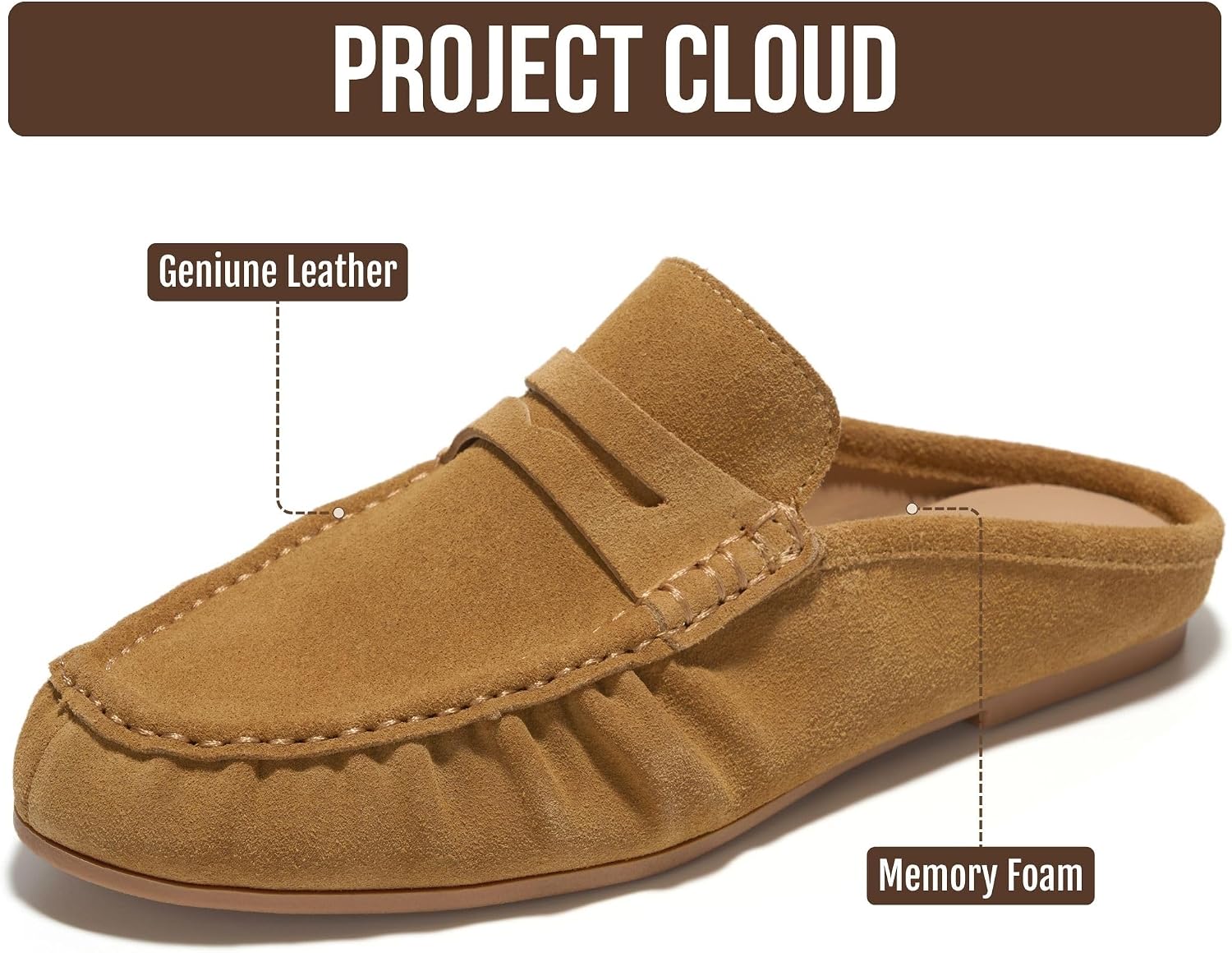 Project Cloud 100% Genuine Leather Penny Loafers for Women Footwear | Mules For Women with Memory Foam Insole Womens Flats-Lightweight Womens Loafers & Womens Shoes-Women's Loafers & Slip-ons