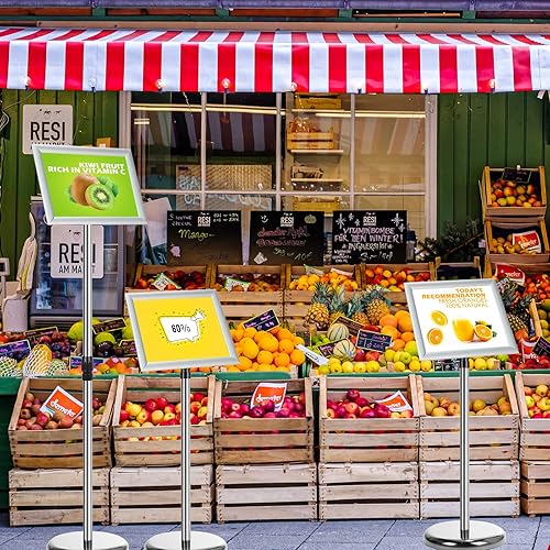 Miniatura 7 de LEIFIDE Paquete de 8 soportes ajustables para letreros de pedestal resistentes de 8.3 x 11.7 pulgadas, soporte de cartel ajustable con marco abierto