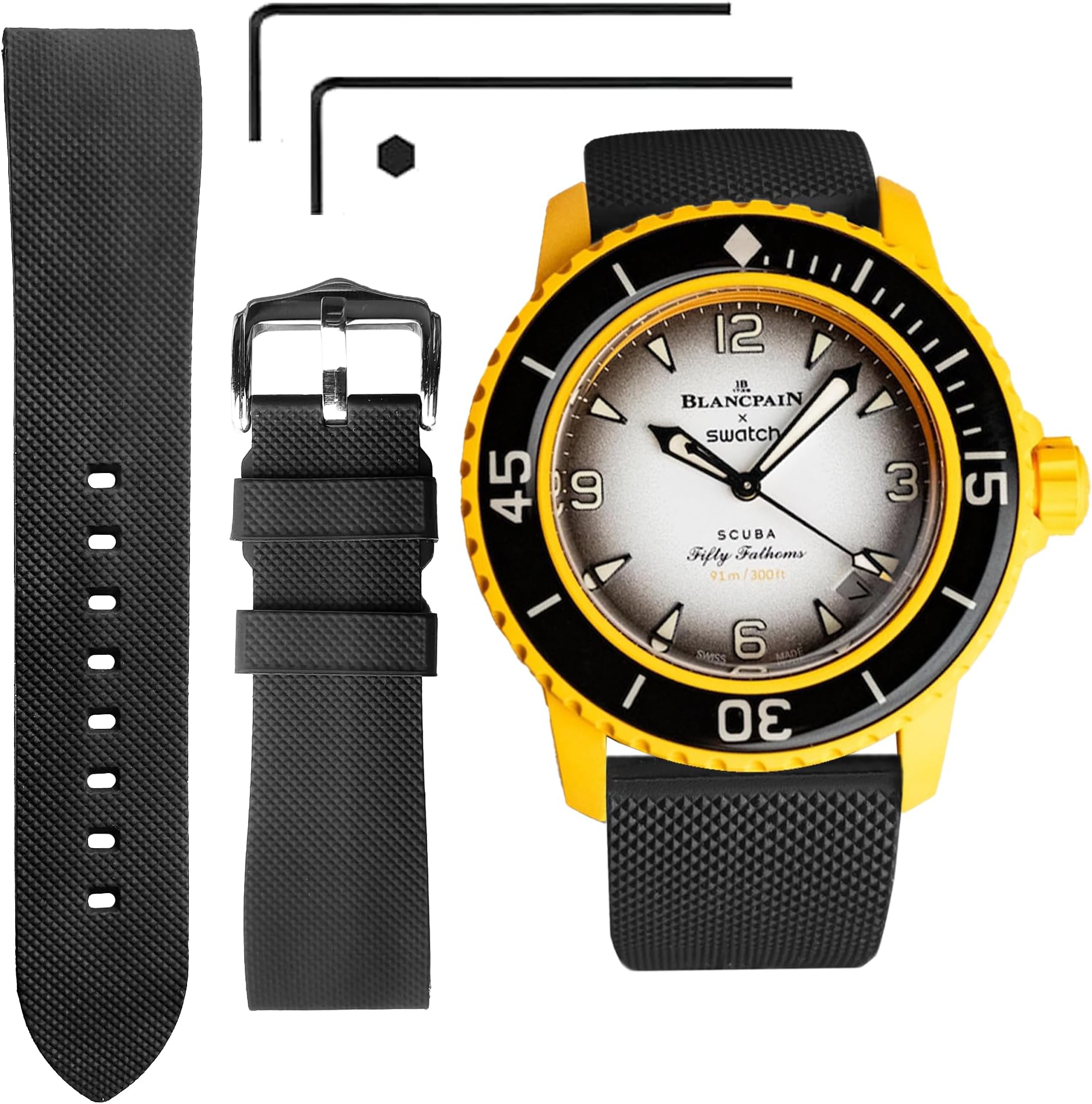 22 MM Watch Strap Replacement for Blancpain X Swatch with Hex Spanner Quick Release Silicone Watch Band Compatible with Bioceramic SCUBA Fifty Fathoms