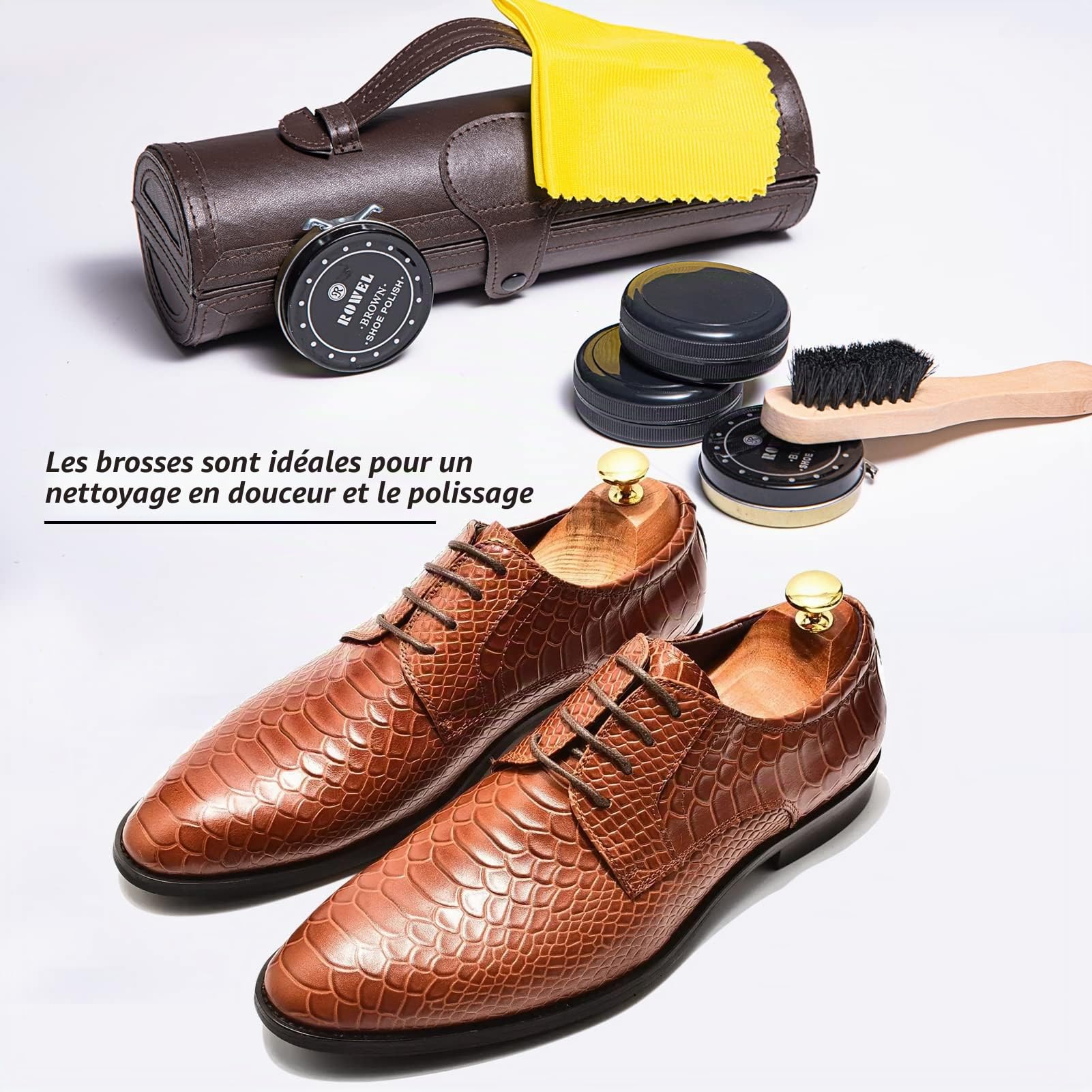 YUET Kit pour Cirage de Chaussures avec étui élégant en Cuir PU, Kit pour Cirage de Chaussures de Voyage 12 pièces,Trousse de Soins de Chaussure