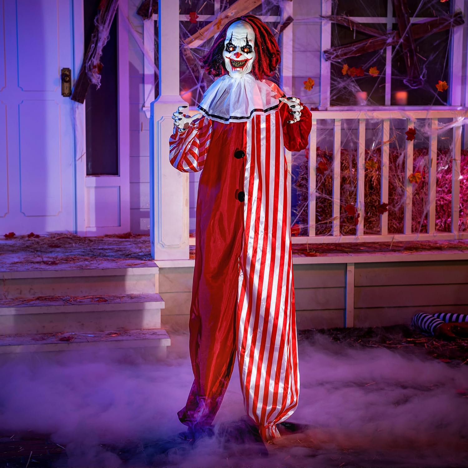 JOYIN 67" Halloween Decorations Outdoor, Scary Animatronics Clown Decor Clearance with LED Eyes and Creepy Sound, Life Size Animated for Haunted House Lawn Yard Patio
