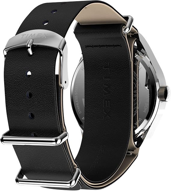 Timex Men's Weekender New England 3 Hand 39mm Watch - Black Slip-Thru Double Layer White Dial Stainless Steel Case