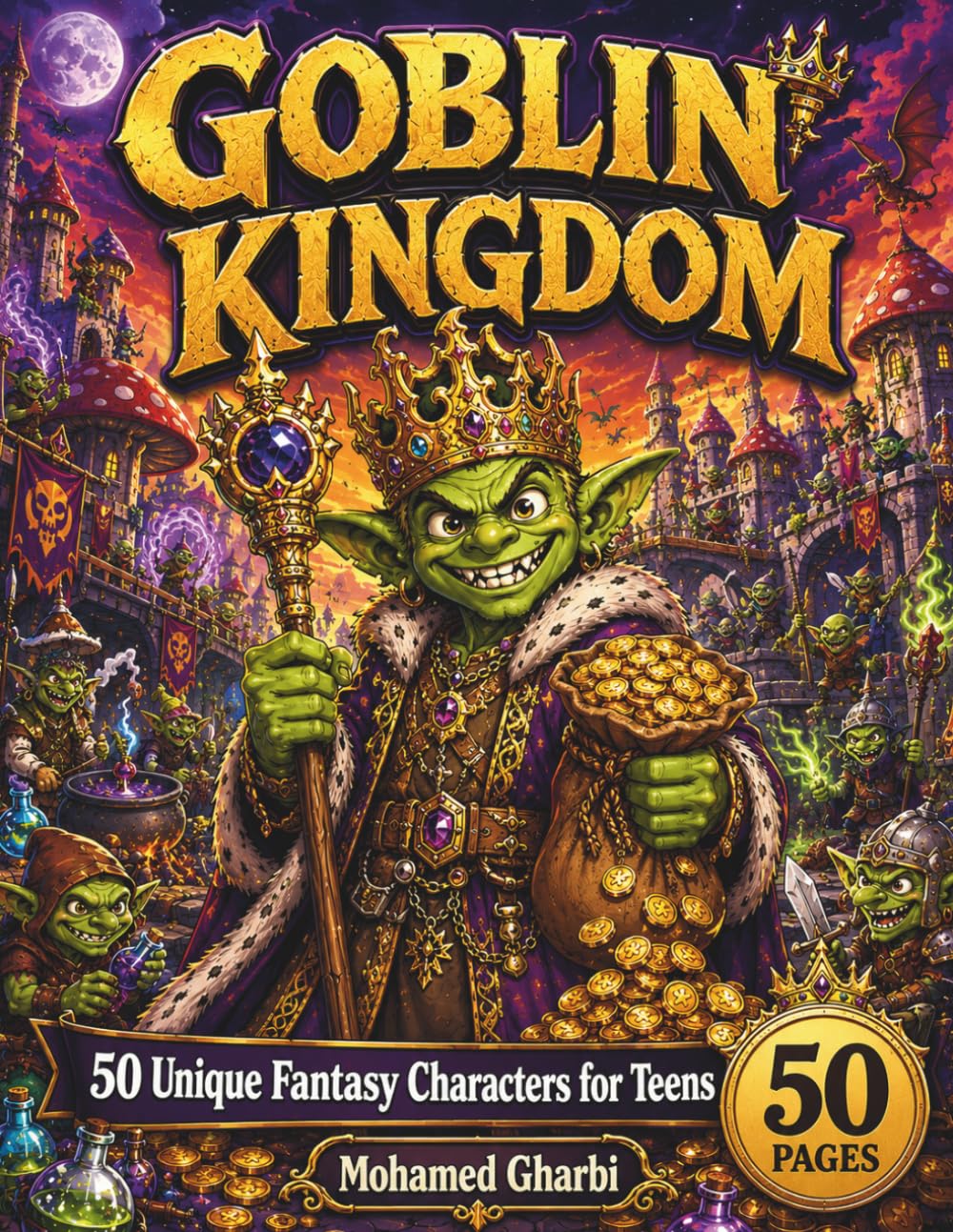 Goblin Kingdom Coloring Book: 50 Unique Fantasy Characters for Teens — Warriors, Wizards, Kings & More