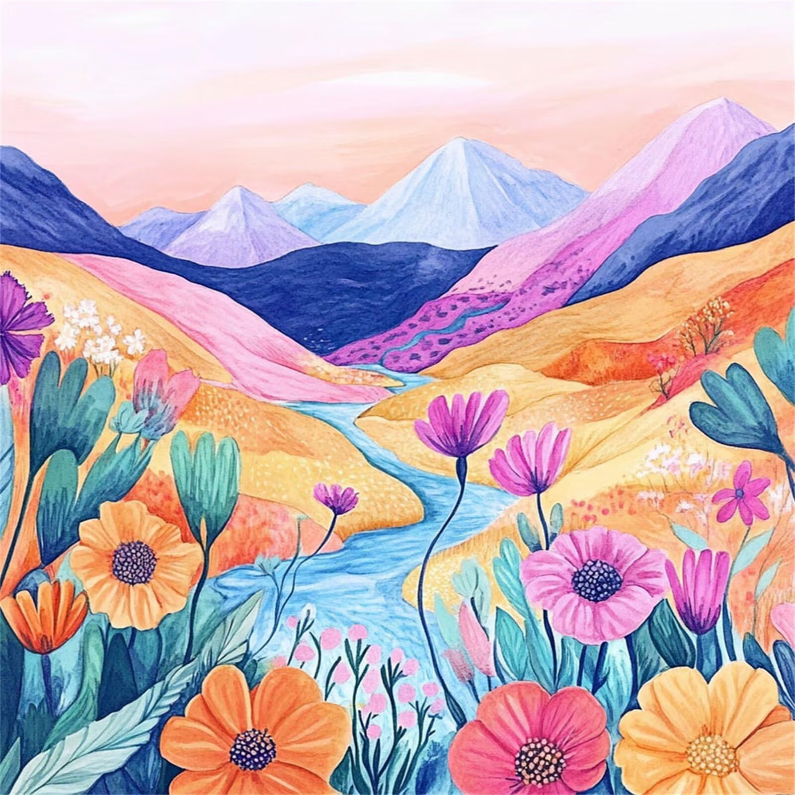 Diamond Painting Adulti, Fiore Diamond Painting Kit Completo, 5D Pittura Diamante Bambini Attività Manuale Creativa e Idea Regalo, Diamantini Crystal Art Tela Fai Da Te Kit 70x70cm Montagna FX#666