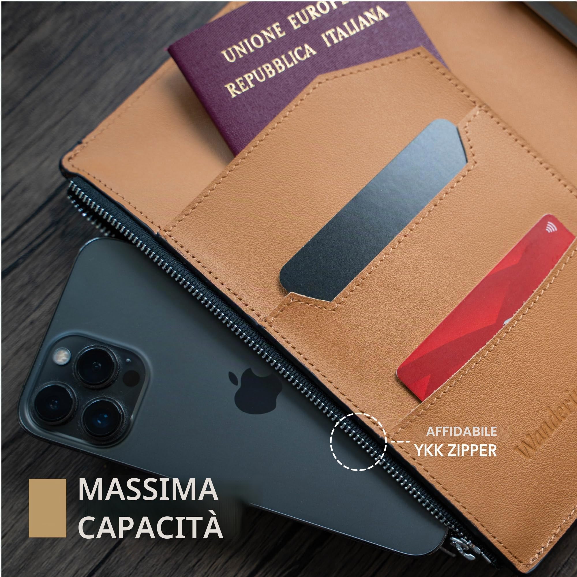 Wanderings Raccoglitore A5 a 6 Anelli in Pelle – Con Tasche Interne | Vera Pelle Pieno Fiore | Planner Non Datato 52 Settimane | Elegante, Ricaricabile e Funzionale