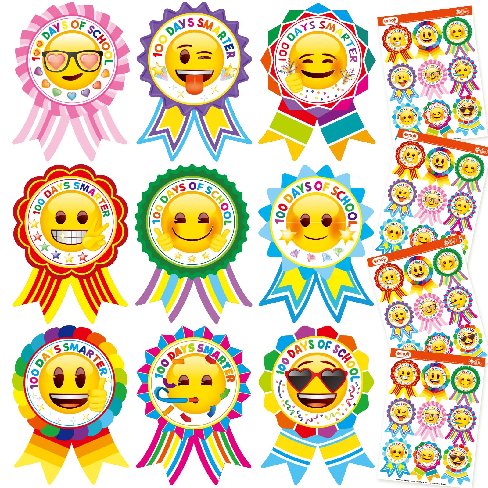 100th Day of School Stickers 270PCS Emoji 100 Days of School Badge Stickers Classroom Reward Sticker