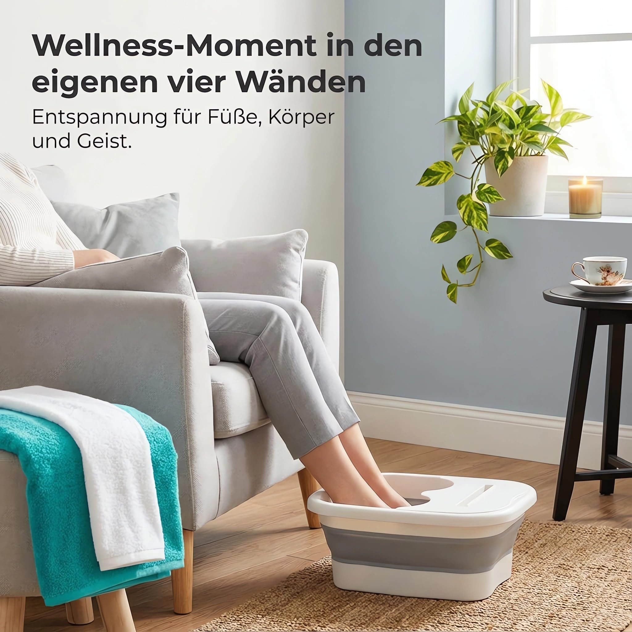 König Design faltbare Fußbadewanne mit Massagefläche, platzsparend & temperaturbeständig, 21 Liter – Grau