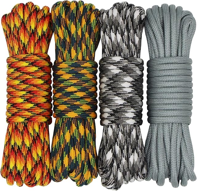 aufodara Linka Paracord, 7 wewnętrznych żyłek, nylonowa lina, wytrzymałość na rozerwanie 250 kg, do survivalu, na zewnątrz, do smyczy, breloków, obroży dla psa, zestaw do majsterkowania, 4 szt., 6 D4-E, 4 x 6