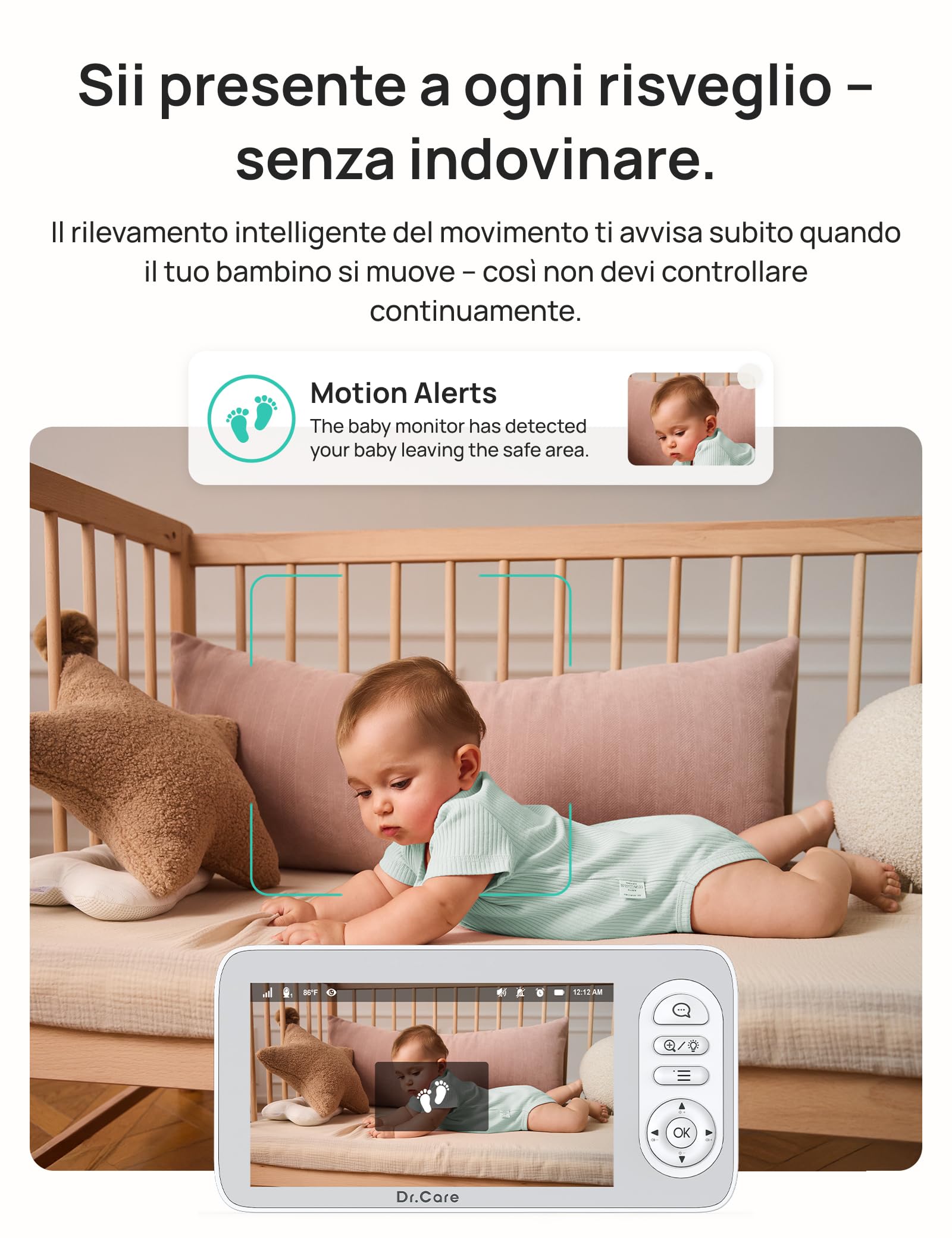 Dr.Care LumiView Plus Baby Monitor WiFi con Supporto Clip – Schermo 5.5", Telecamera 2K, Modalità Privacy, Batteria Rimovibile 5000mAh, Luce RGB (1 Telecamera + 1 Monitor + 1 Supporto Clip)