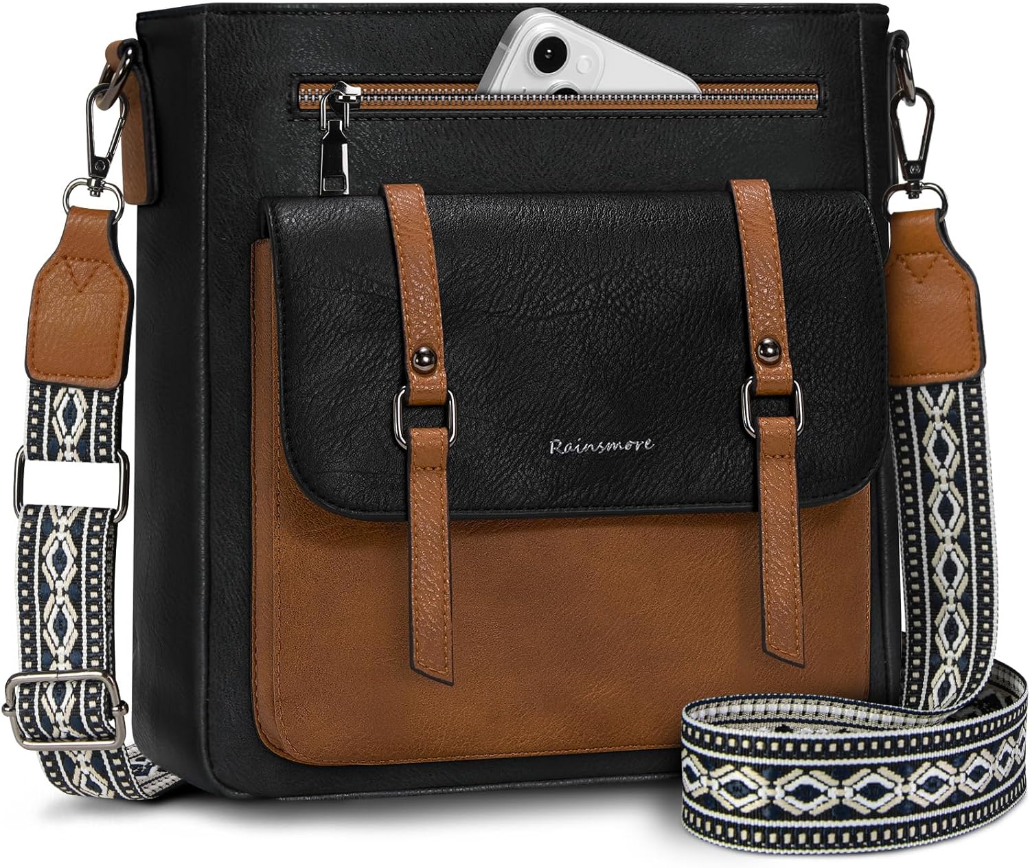 RAINSMORE Crossbody Bag for Women, Waterproof Leather Crossbody Purses Lightweight Handbags Shoulder Bag Travel Purse