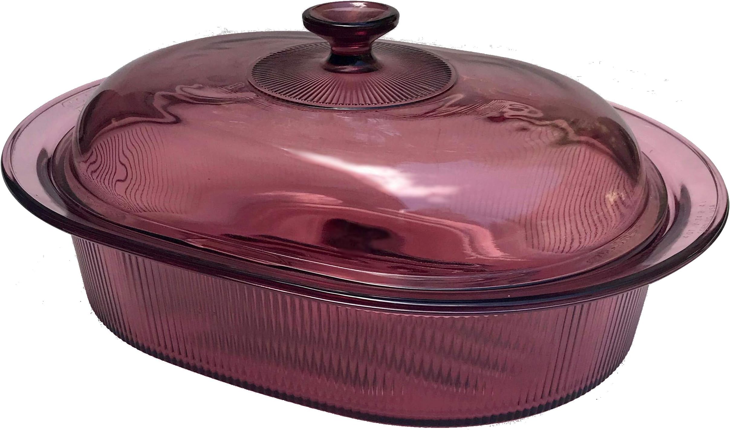 Corning Vision Visions 4 L (4 Qt.) Cranberry Covered Oval Roaster Casserole with Lid