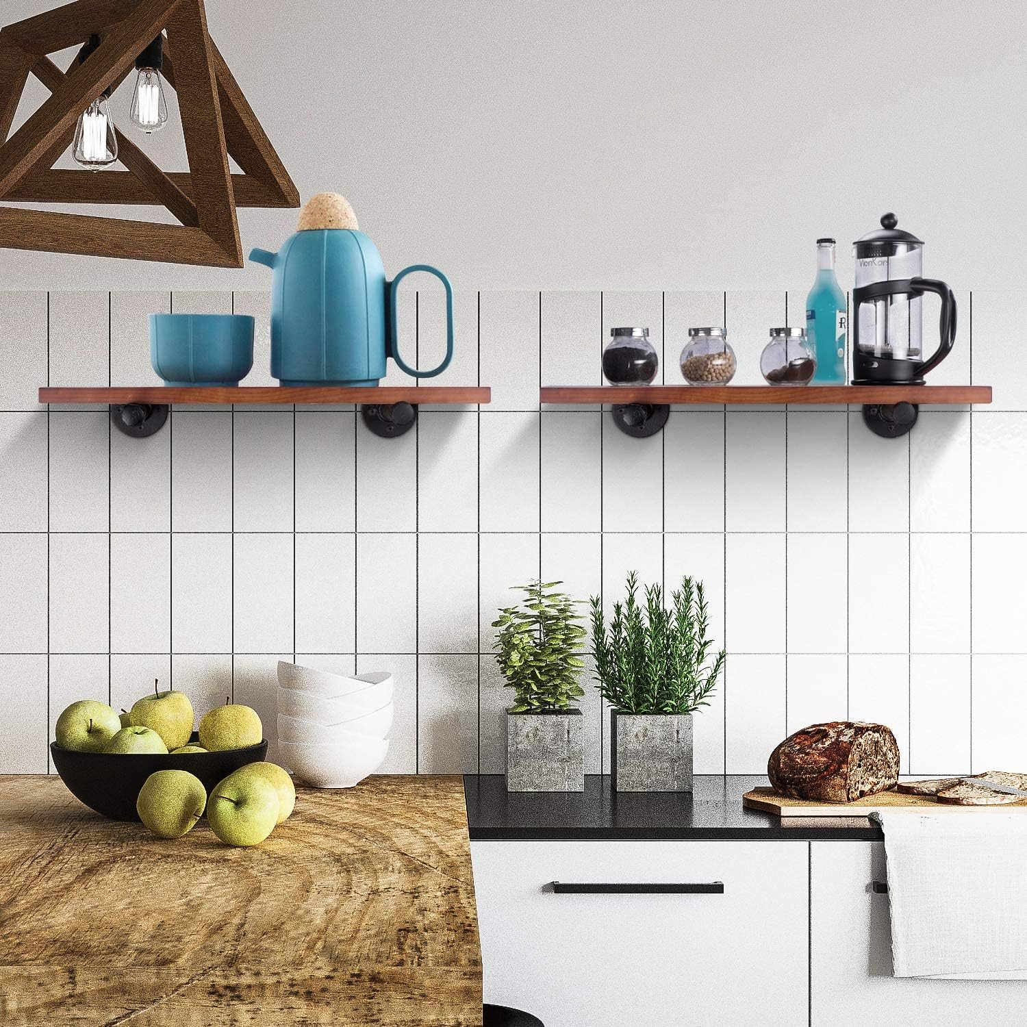 Industrial Black Iron Pipe Shelf Brackets 8 Pack, Elibbren 13.7 Inch Vintage Wall Mount DIY Shelving Brackets, Rustic Home Pipe Decor