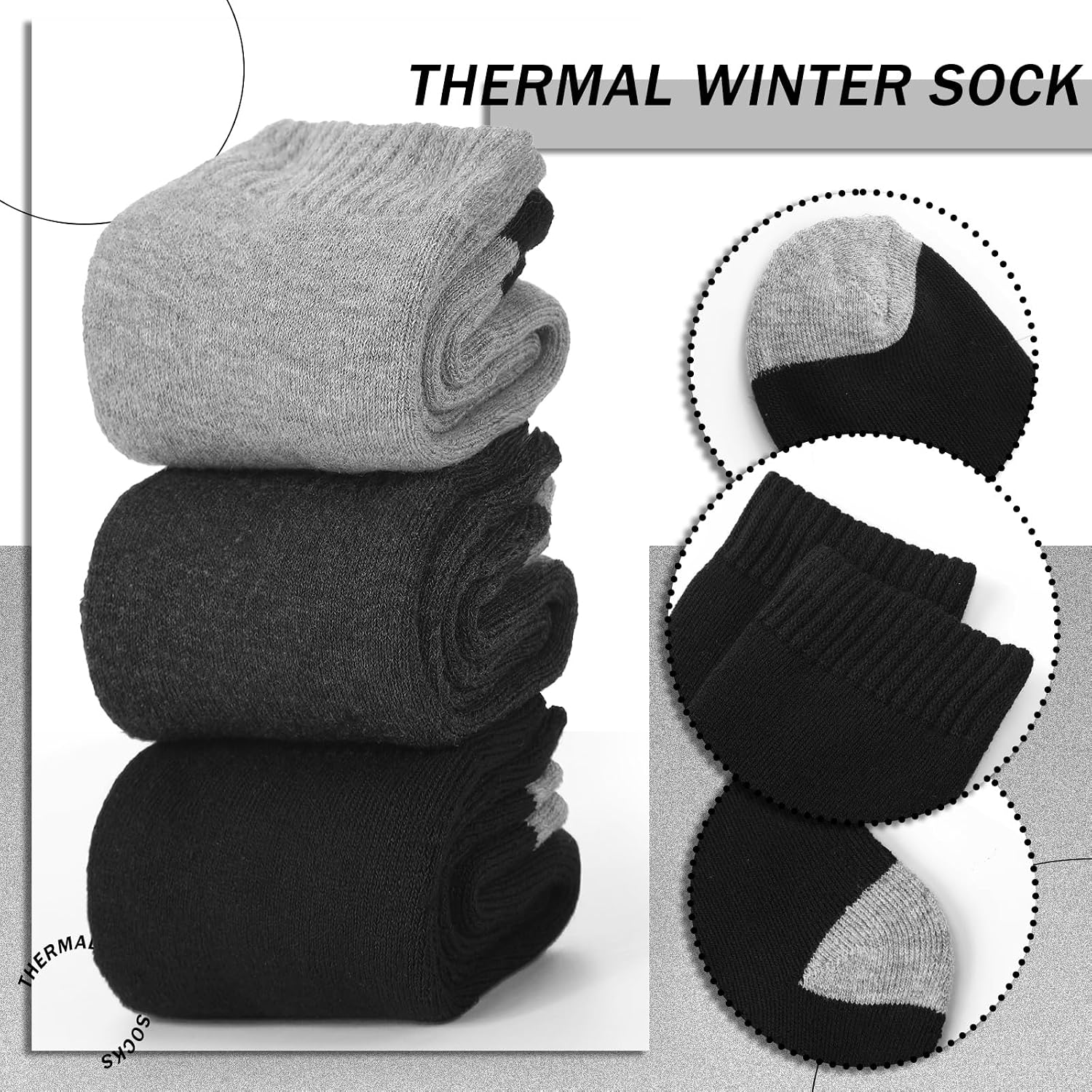 Fourluoo 30 Pairs Winter Warm Thermal Wool Socks for Women Hiking Winter Fleece Thick Cozy Boot Socks Bulk for Cold Weather
