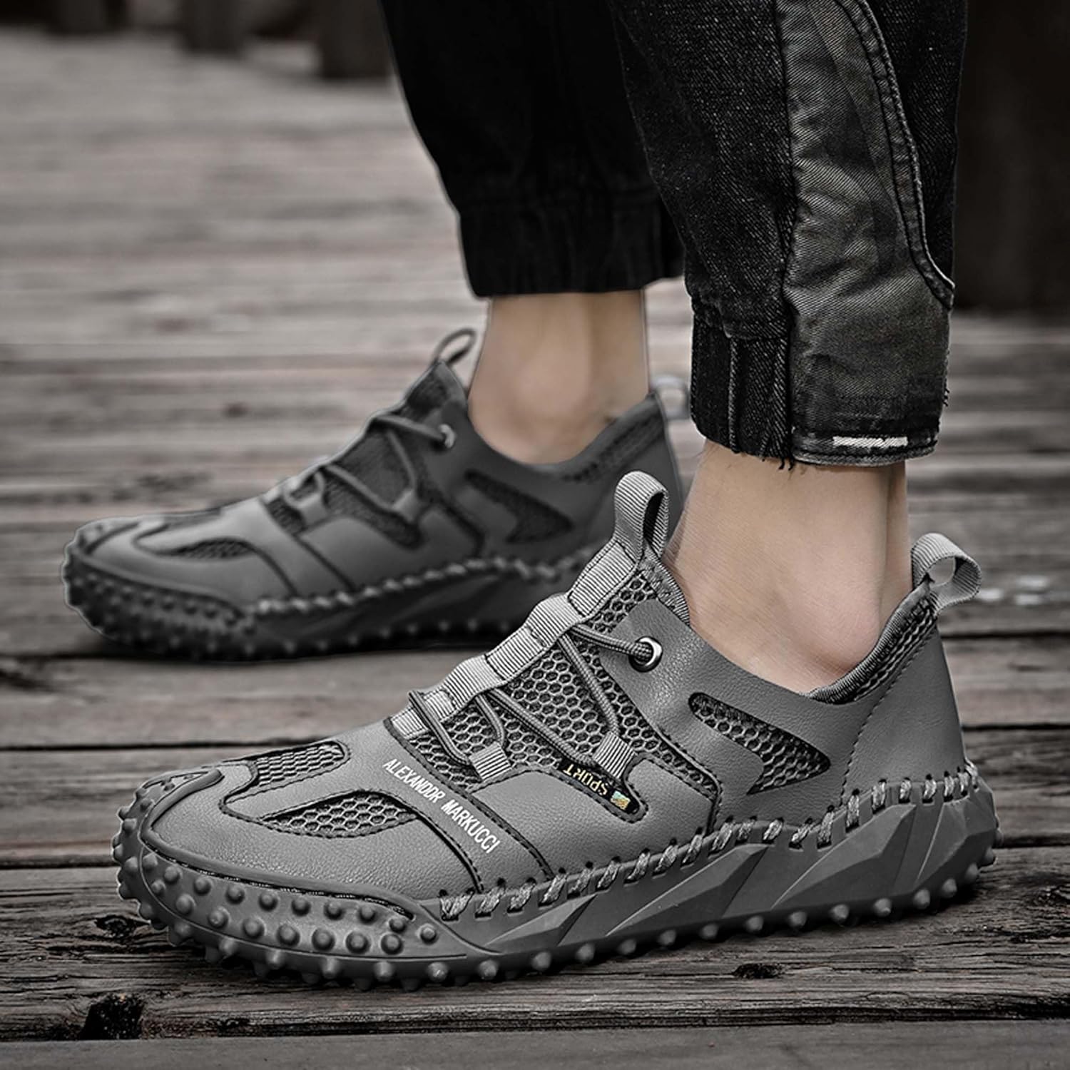 Men's Closed Toe Sandals-Summer Sports Sandals-Casual Breathable Mesh Handmade Sandals-Casual Sneakers-Quick Drying Beach Sandals-Outdoor Non-Slip Hiking Trail Climbing Shoes