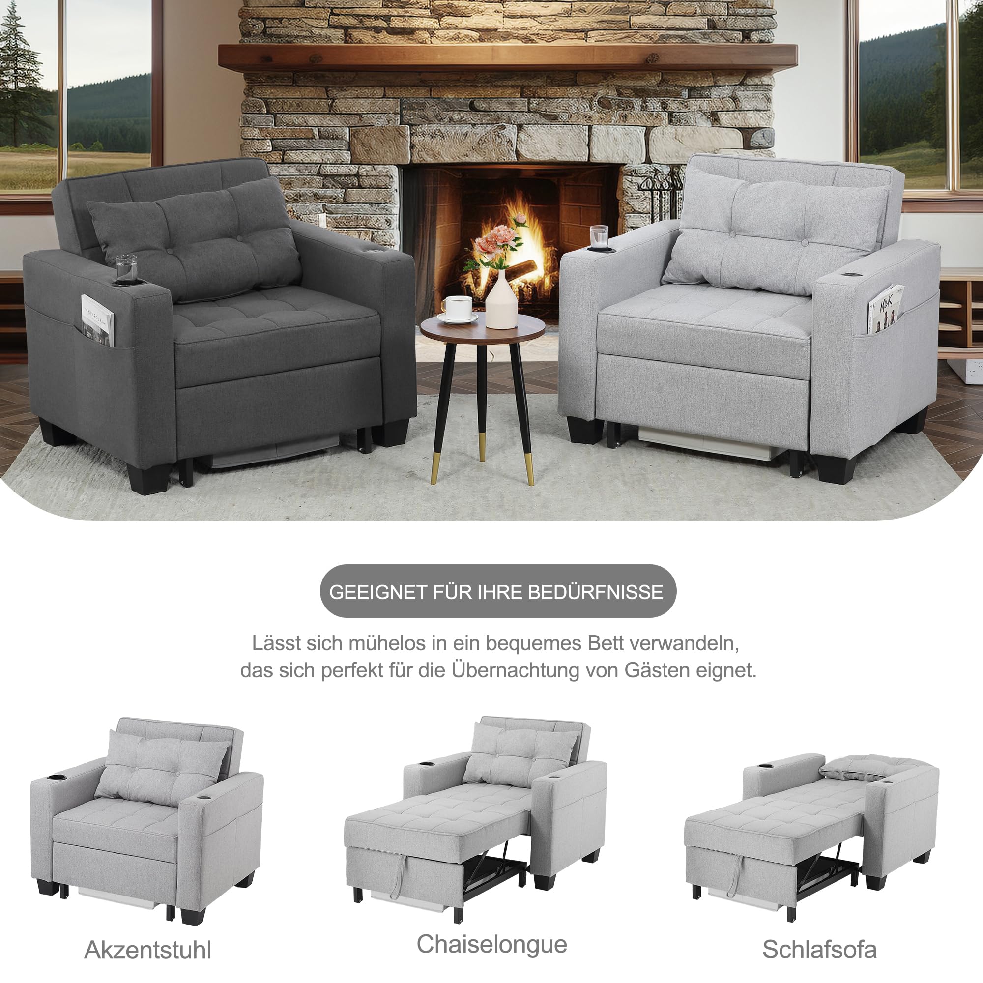DURASPACE 3-in-1 Schlafsessel Schlafsofa,Verstellbares Schlafsofa