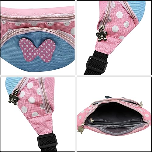 Miniatura 3 de Riñonera para niños, con lindo diseño de lunares y lazo, mini bolsa cruzada para niñas y niños pequeños para viajes deportivos, Rosado, Casual