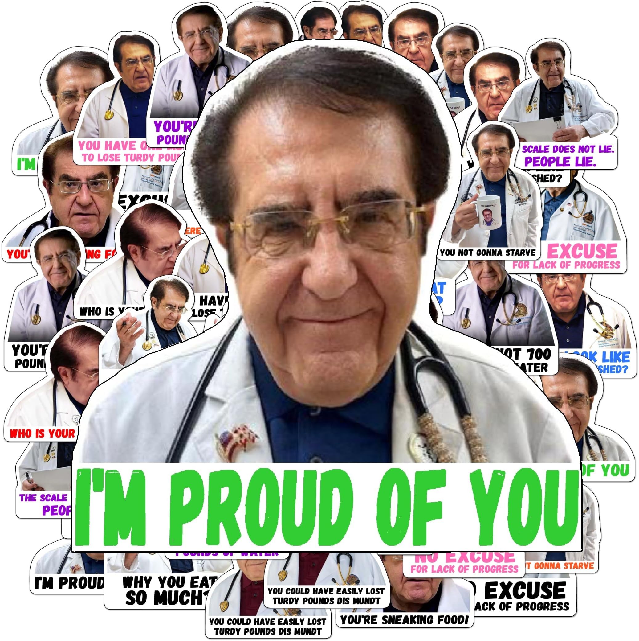 48 Pack Dr Now Stickers - Dr. Nowzaradan Funny Stickers - Dr. Now Weight Loss Stickers Quotes - 3โx3โ Fun Motivational Dr Nowzardan Vinyl Gloss Decals for Water Bottles, Laptops & More
