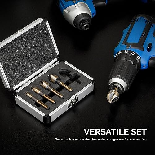 Miniatura 5 de NEIKO Juego de brocas avellanadoras 10218A para madera y metal, vástago triplano de 1/4 pulgadas, 5 brocas avellanadas, acero de alta velocidad M2