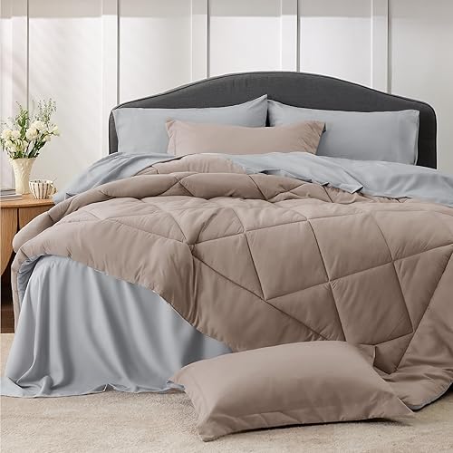 Miniatura 2 de Bedsure Taupe King Size Comforter Set - 7 Pieces Reversible King Bed in a Bag King Bed Set with Comforters, Sheets, Pillowcases & Shams, King