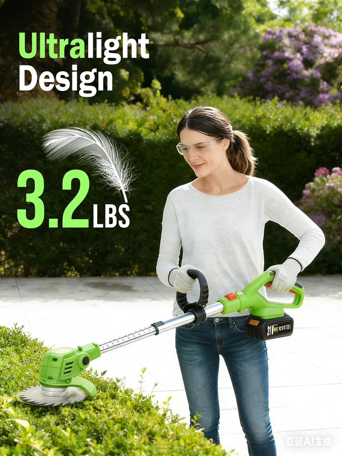 Electric Weed Wacker Cordless: 21V Weed Eaters Battery Powered with 2 Batteries & Charger, Stringless Metal Blade Weed Trimmer 3 in 1 Grass Trimmer/Edger/Brush Cutter for Lawn Yard Garden