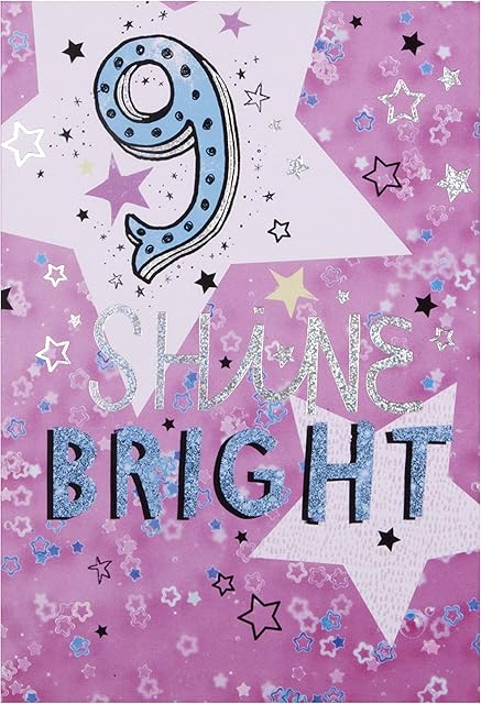 Age 9 Birthday Card a from Hallmark - Contemporary Design with Holographic Foil