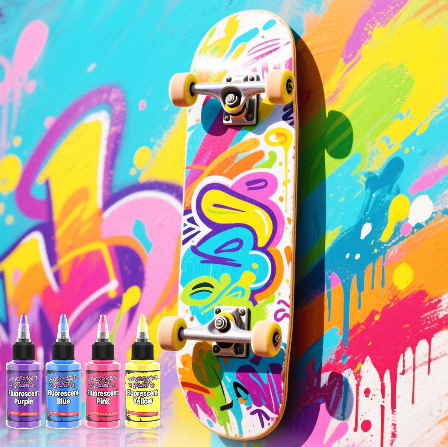 Airbrush Paint - 33 Colors with Thinner, Ready to Airbrush Paint Set, Fluorescent, Metallic & Pearlescent Shades, Water Based Acrylic Air Brush Paints Set for Artists, Hobbyists, DIY Crafts - 20 ML