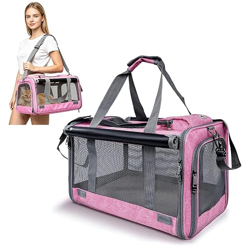 PETCUTE Transportin Gato Perro,Transportador Plegable para Perros Aprobado por Aerolíneas,Transportín…