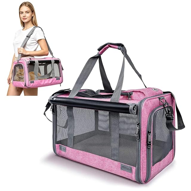 PETCUTE Transportin Gato Perro,Transportador Plegable para Perros Aprobado por Aerolíneas,Transportín…