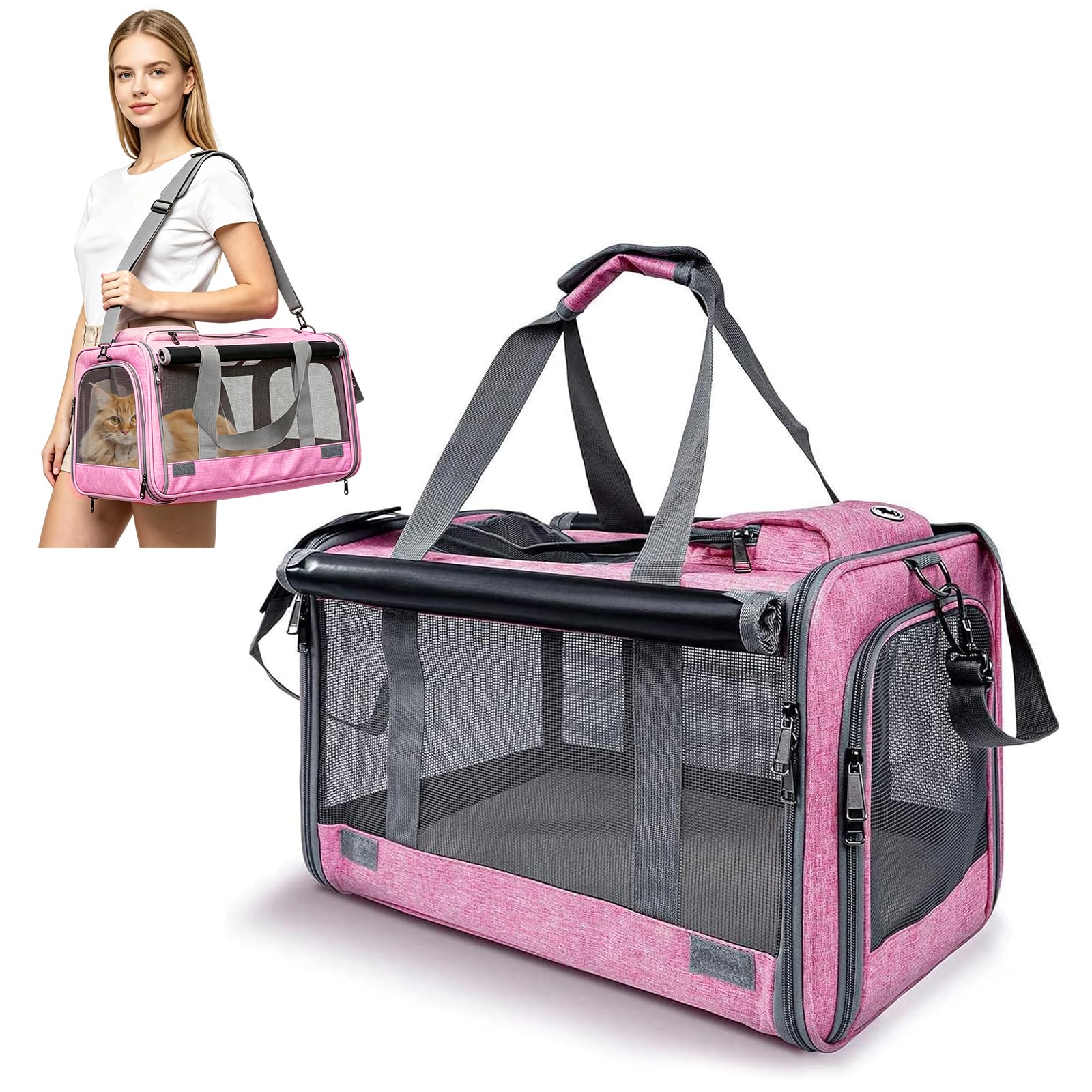 PETCUTE Katzentransportbox für große Katzen 20 lbs,Faltbar Hundetransportbox für Kleine Hunde,Tragbar Transportbox für mittelgroße Katzen mit Schultergurt,für Wandern Reisen Camping im Freien