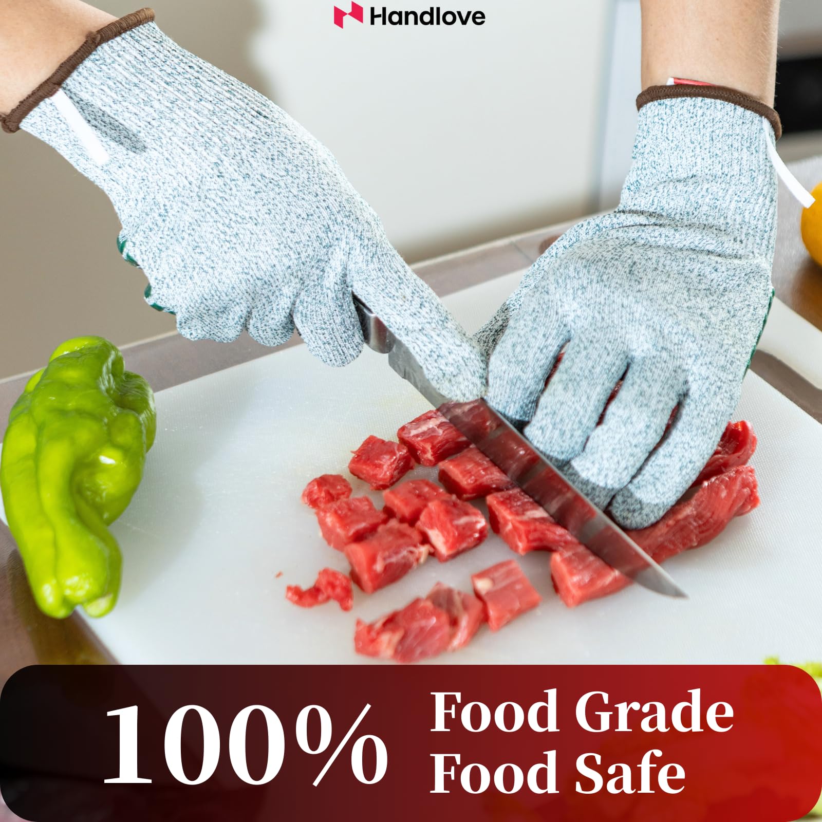 HandLove Guantes resistentes a los cortes, guantes de corte de silicona antideslizante, protección de nivel 5, grado alimenticio para cocina, corte de carne, descascarillado de ostras, mandolina
