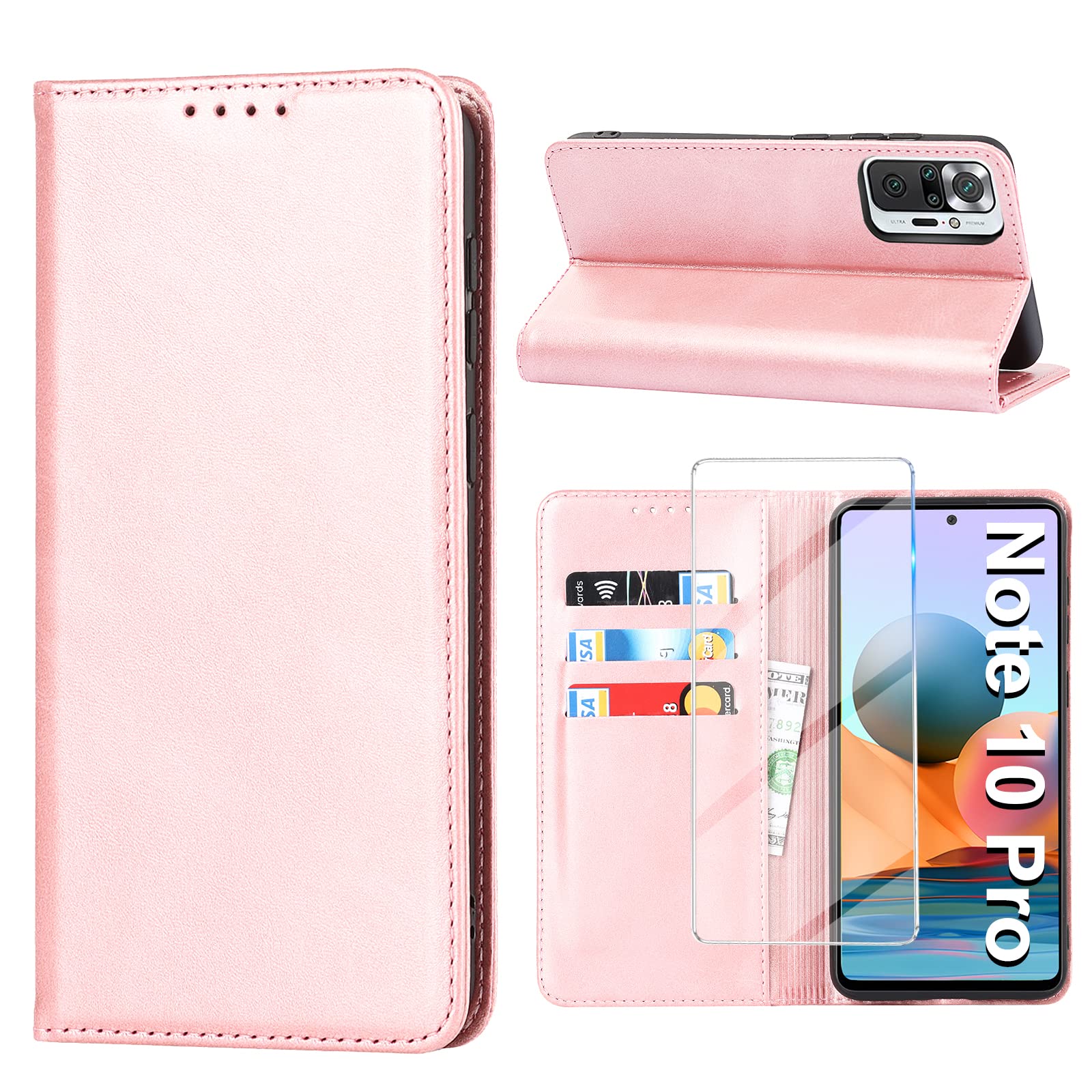 Custodia Portafoglio In Pelle Per Xiaomi Redmi Note 10 Pro/Pro Max – Con Protezione RFID E Pellicola In Vetro Temperato Inclusa