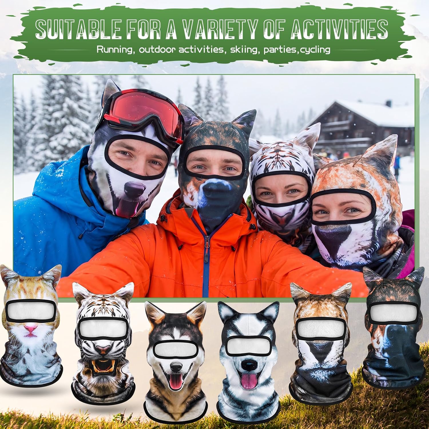 Cutecrop 6 Pcs 3D Cat Ski Mask Funny Animal Cooling Balaclava Sheisty Face Cover Mask for Cycling Motorcycle Sun Protection