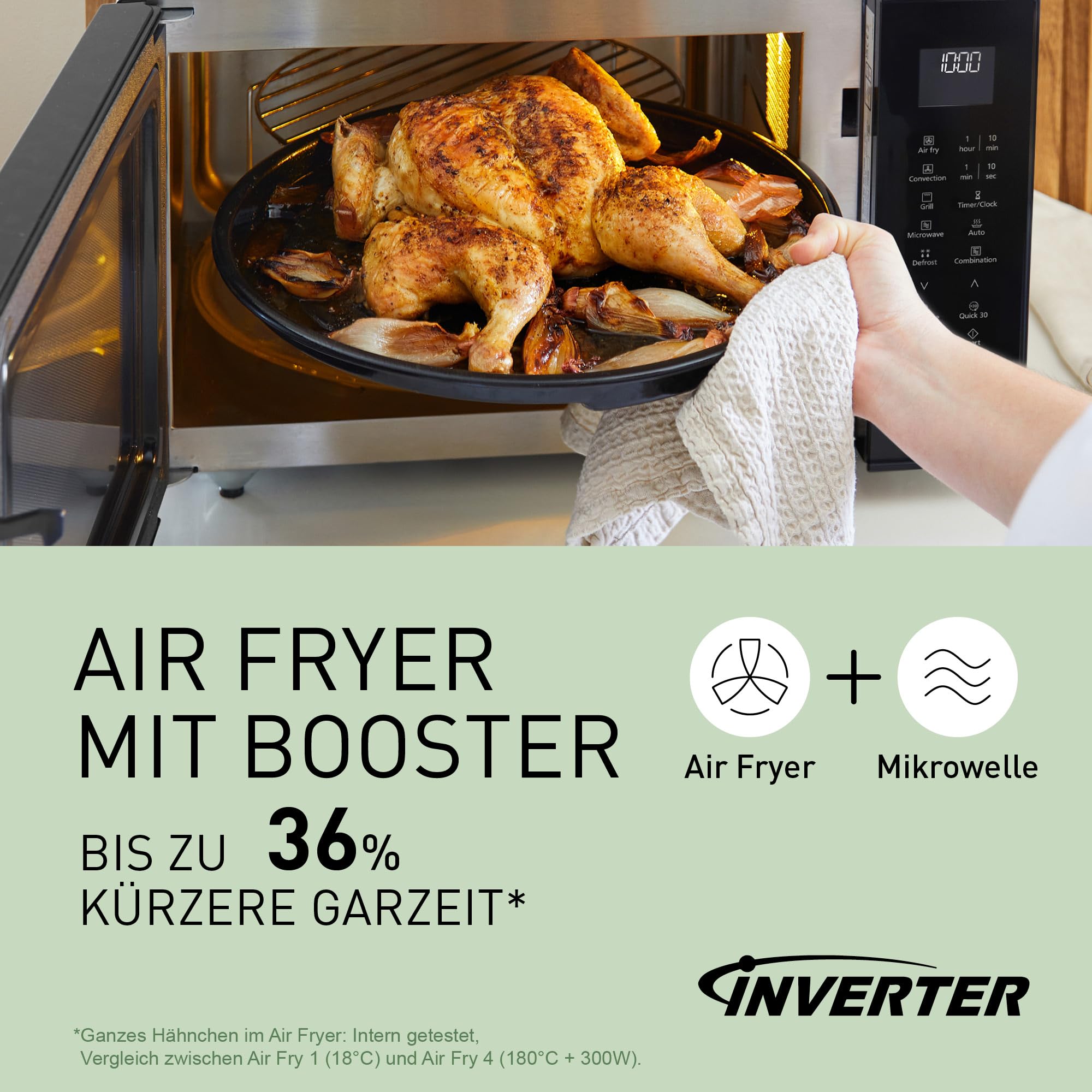 Panasonic NN-CT56RBEPG 27L 4-in-1 Kombimikrowelle mit Airfryer, 1000W Inverter, Konvektion Grill, Schwarz