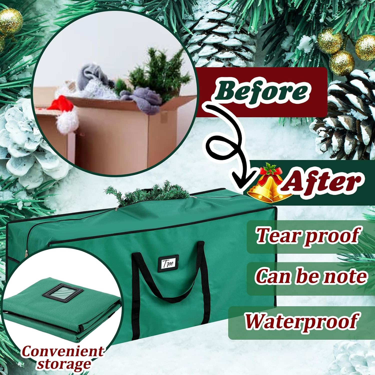 Paterr 4 Pack 7.5 ft Christmas Tree Storage Bags 600d Oxford Heavy Duty Waterproof Disassembled Holiday Tree Storage Box Container with Handles and Zippers(Green)