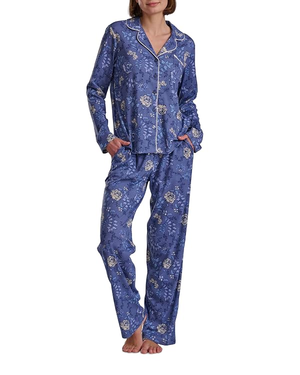 Karen Neuburger Women's Girlfriend Long Sleeve Notch Collar Button Up Top and Pant with Lace 2-Piece Pajama Set, Harvest Floral, Medium by Karen Neuburger - Used condition - US$18.53
