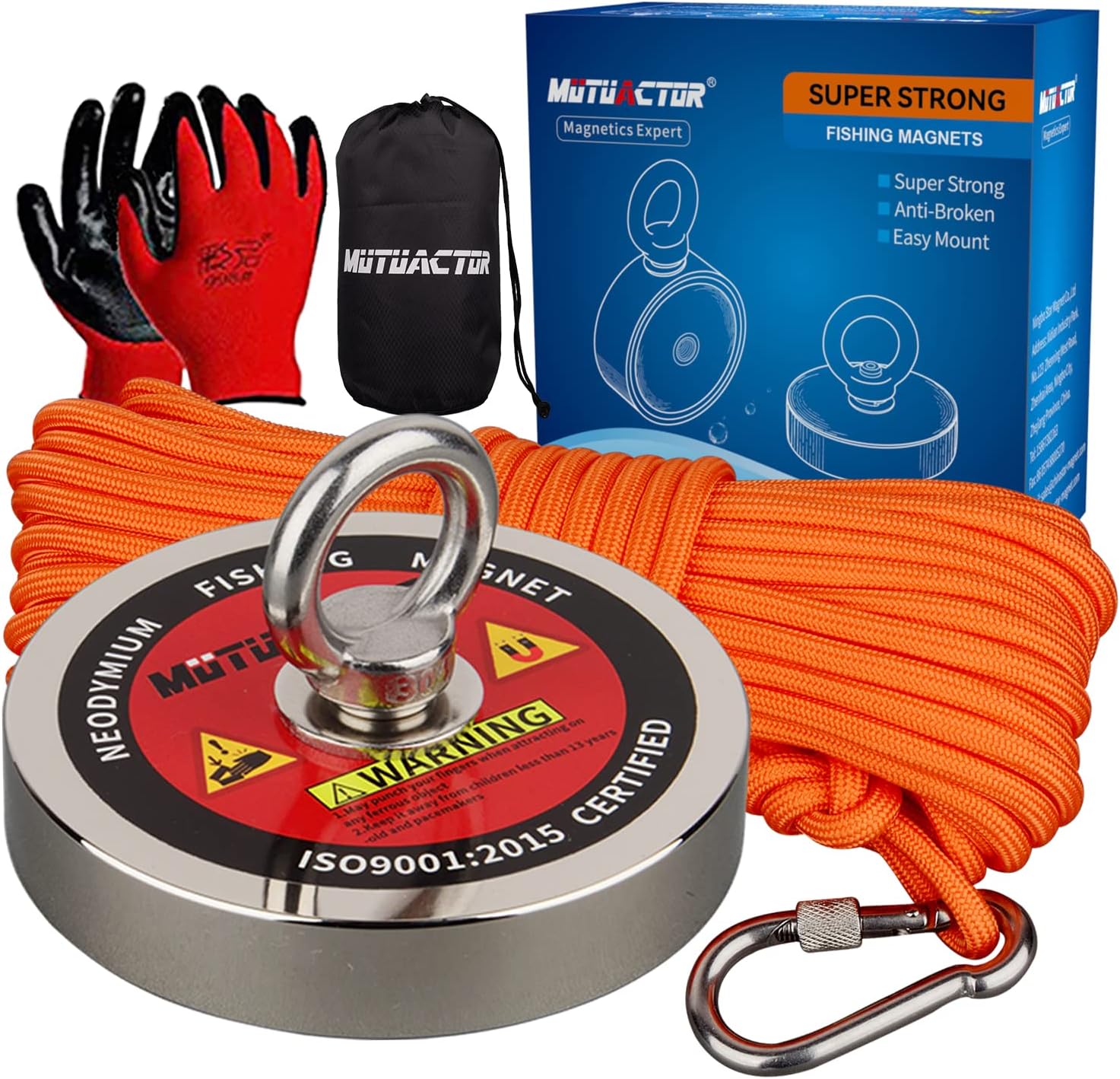 MUTUACTOR Strong Fishing Magnets Kit,1100lb Large Neodymium Rare Earth Magnets Heavy Duty Powerful Magnet Fishing with 65ft Salvage Rope,Gloves,Waterproof Bag for Finding Lost Treasures in Rivers